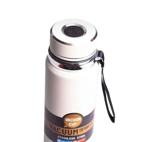 Термос Vacuum Sports 1 л з датчиком температури та ситечком, білий Yiwu AMB-003566 фото