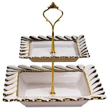 Етажерка для фруктів та десертів Tiffany порцелянова двоярусна 23*23*23 см Yiwu AMB-000317 фото