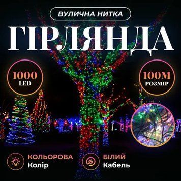Гірлянда Нитка вулична 1000 LED 100 м біла, мультиколор GarlandoPro AMB-000644 фото