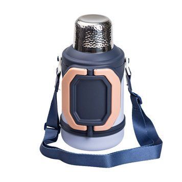 Термос для туризму Vacuum Cup 1,5 л з фліп кришкою та складаними ручками, темно-синій Yiwu AMB-003547 фото