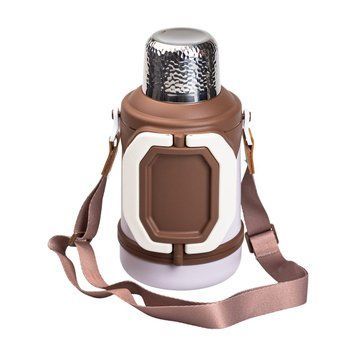 Термос для туризму Vacuum Cup 1,5 л з фліп кришкою та складаними ручками, коричневий Yiwu AMB-003548 фото