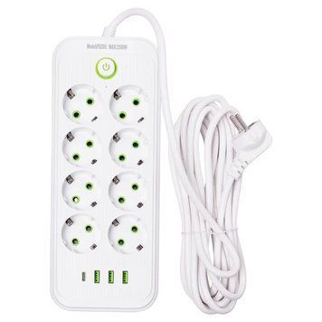 Мережевий фільтр-подовжувач ONE 8 розеток 4 USB 4,7 метри, білий Yiwu AMB-001249 фото