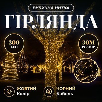 Гірлянда Нитка вулична 300 LED 30 м від мережі чорна нитка, жовтий GarlandoPro AMB-000650 фото