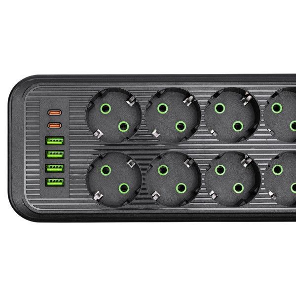 Мережевий фільтр-подовжувач 8 розеток 4 USB-A + 2USB Type-C на 5 метрів, чорний AMB-005135 фото