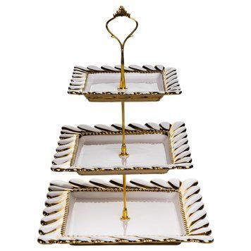 Етажерка для фруктів та десертів Tiffany порцелянова триярусна 25*25*34 см Yiwu AMB-000315 фото